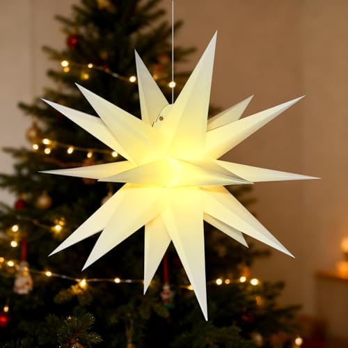 BAYHT 60cm Weihnachtsstern Beleuchtet, 3D Led Christbaumspitze Stern...