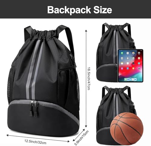 Image of Leosportz Sports Drawstring Bag Backpack for Men Women - Basketball Bag Gym Backpack Dedicated Shoe Compartment | Waterproof Large Space Gym Bag