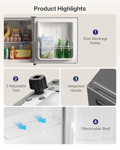 Image of Upstreman 1.5 Cu.Ft All-Refrigerator Mini Fridge, Single Door Small Refrigerator, Dorm Fridge with 7 Adjustable Thermostat, Compact Refrigerator for Dorm, Office or Small Spaces, Gray-CR16