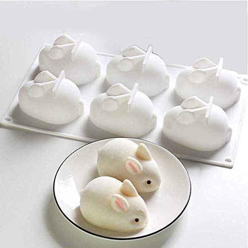 3D Easter Rabbit Bunny Silicone Mold DIY Baking Moulds Bakeware Trays Tool Cake Topper Decorative Cooking Supplies for Chocolate Fondant Candy Candies Ice Cake Decoration6 Cavity