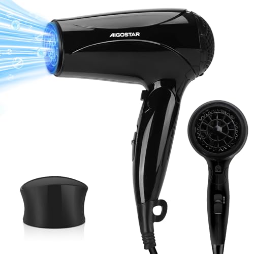 Aigostar Secador de Pelo Iónico, Secador de Viaje con Mango Plegable