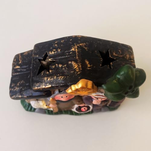 Enfeite de Natal Presepio de Porcelana com Luz de Led Colorida com Papai Noel, Decoração Natalina