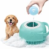 LEO PAUL Brosse de Bain en Silicone Souple pour Chien   Réservoir Distributeur de Shampoing Intégré   Massage et Toilettage Doux pour Poils Courts et Longs (BLEUE)