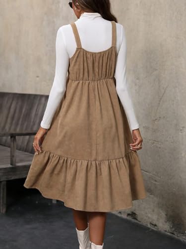 WDIRARA Women's Button Front Sleeveless Ruffle Hem Pinafore Dress Corduroy Jumper Dress2