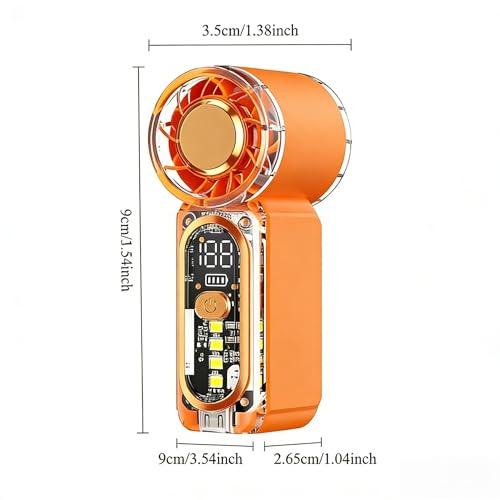 Image of Portable Handheld Mini Fan, Hand Held fans with 1-100 Speeds & Digital Display, 22000RPM Turbo Pocket Fan, USB-C Rechargeable Personal Small Fan with Emergency LED Light for Travel, Makeup, Orange
