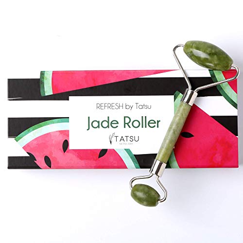 Jade Face Roller - Anti Aging Facial Massager For Skin,Puffy Eyes,Eye & Neck.100% Real Natural Lymphatic Drainage Massage Therapy Tool/Tools & Ice Rose Quartz Gem Gua Sha Stone Beauty Face Slimmer