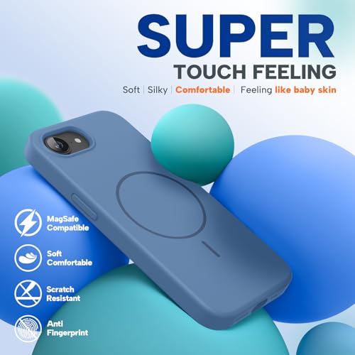 Image of Miracase Magnetic for iPhone 17e Case & iPhone 16e Case, [Soft Anti-Scratch Microfiber Lining], Compatible with MagSafe, Silicone Shockproof Protection Phone Case for iPhone 17e /16e, Glass Blue