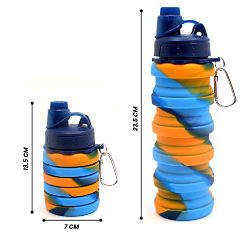 Image of Kiditos Collapsible Water Bottle, Expandable Silicone Foldable Bottle for Kids Sports, Trekking, Cycling, Outdoor, College & School Water Bottle With Sipper Lid and Snap Hook, Orange