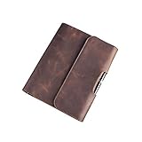 ZE Handmade Luxury Genuine Leather Portfolio 6-Ring A5 Size Loose-Leaf Notebook(Dark Brown)