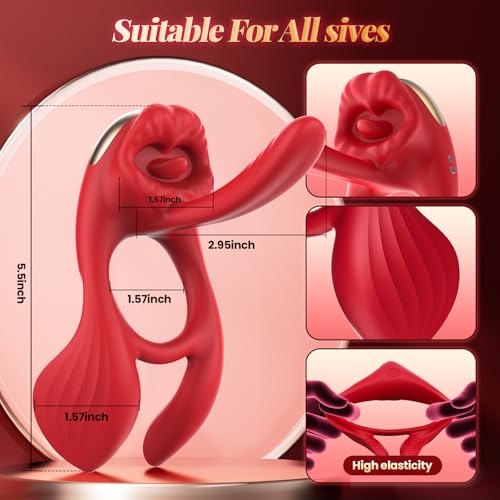 Image of Vibrating Cock Ring with 3 in G Spot Vibrator - Couples Sex Toy Men Cock Sleeve Penis Ring Women Licking Clitoral Vibrator Massager with 4 Motor & 7 Vibrations, Adult Toys Silicone Erection C Ring