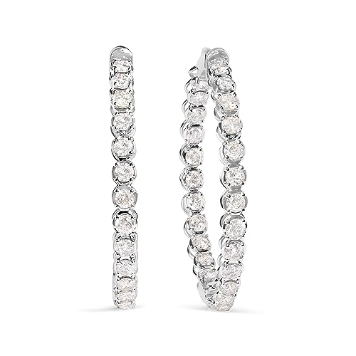 14K White Gold 7.0 Cttw Diamond 1-¾ Inside Out Hinged Leverback Hoop Earrings (I-J Color, I2-I3 Clarity)