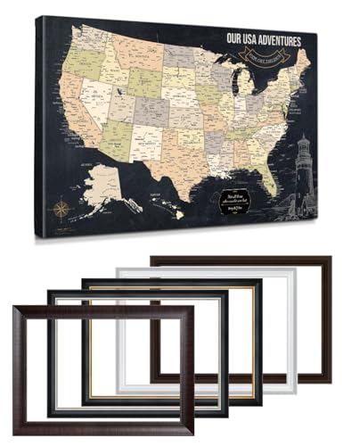 Image of IPIC - Personalized Canvas USA Map for Wall Decor, Oversize Pinnable Board Amerika to Mark Travels, Custom Artwork with Names, USA Travel Map for Home, Office, Study, and RV, Ready to Hang