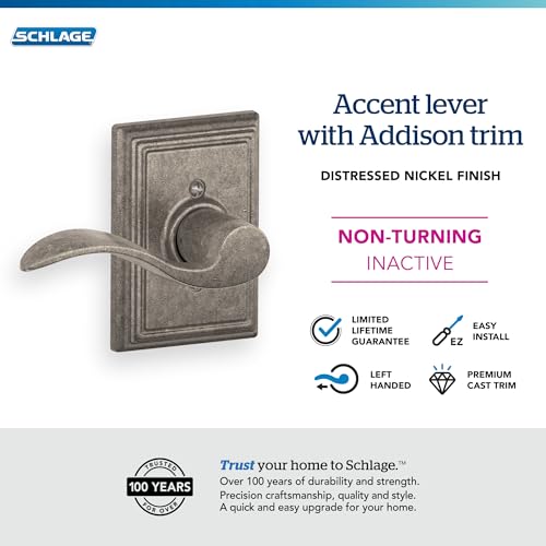 Image of SCHLAGE Accent Lever with Addison Trim Non-Turning Lock in Distressed Nickel - Left Handed
