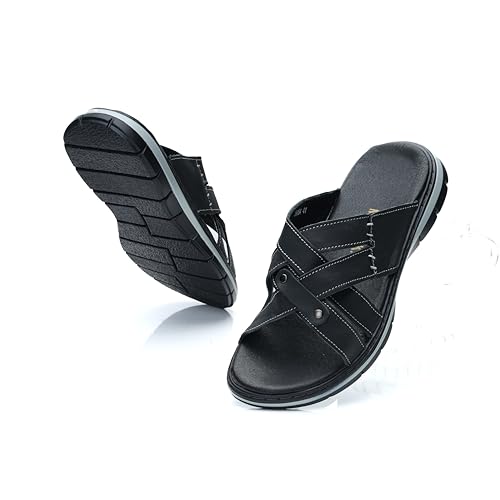 MGGMOKAY Men's Slide Sandal Mens Leather Sandals Comfortable Lightweight Summer Casual Beach Slides for Men