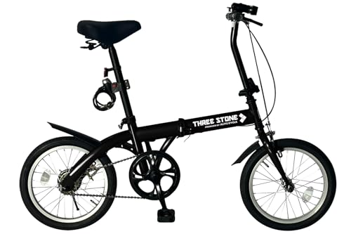 AIJYU CYCLE 折りたたみ自転車 16インチ ミニベロ 小径車 軽量 折りたたみハンドル フロントライト ワイヤーロック錠 プレゼント [TS16] (ブラック)