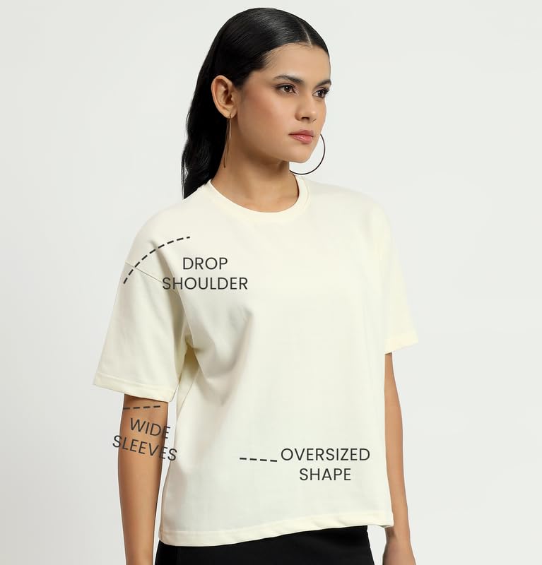 Image of Sleepynuts Women Oversized T-Shirt 220 GSM Heavyweight Cotton Rich Baggy Fit Drop Shoulder Round Neck Half Sleeve