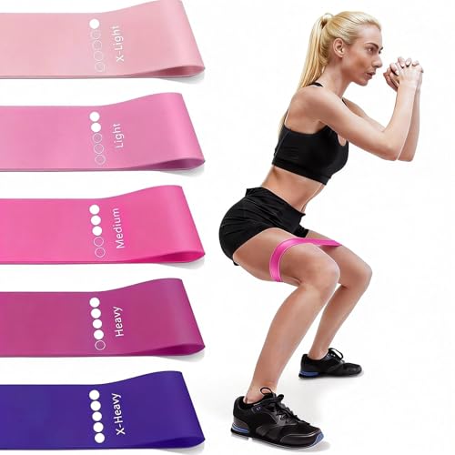 Sports Elastic Band Resistance Bands Set of 5 Rubber Latex Anti-Slip, Exercise Bands, Pilates Flexbands for Workout, Stretching, Physical Therapy, Yoga and Home Fitness with ，(Pink)