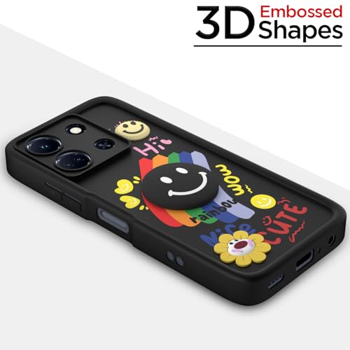 Image of Pikkme Back Cover for Infinix Note 30 5G | Soft Silicone| Cute Rainbow Smile & 3D Cartoon Flower Design | Shockproof Raised Camera Protection Bumper Case (Black)