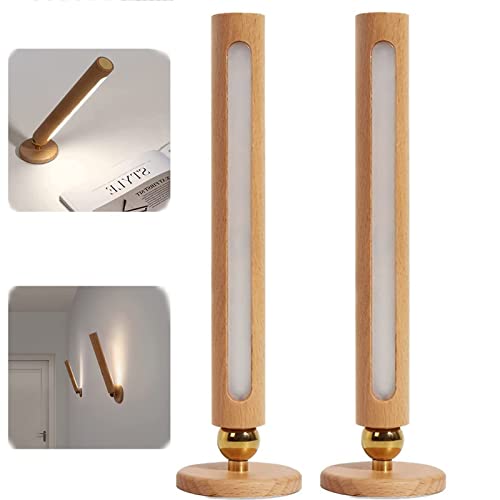 Lámpara de pared LED regulable de madera con interruptor de control táctil, magnética, extraíble, lámpara de pared giratoria de 360 ° para dormitorio, mesita de noche, luz de noche, noche de pasillo