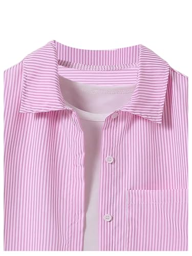 Floerns Girl's Striped Print Long Sleeve Button Down Shirts Blouse Tops3