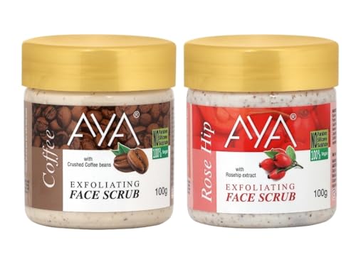Image of AYA Coffee and Rosehip Tan & Dead Skin Removal Scrub For Face & Body (100 Ml+100 Ml)|Exfoliating & Brightening Scrub|Blackhead Remover,Whitehead Remover,Detan Pack I Face Scrub For Women & Men