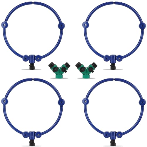 4 Pcs 360 Tree Water System Tree Root Watering Ring 13 Inch Circle Sprinkler Irrigation Slow Release Targeted Water with Y Hose Splitter for New Tree Outdoor Plants Raised Garden Beds (Blue Small)