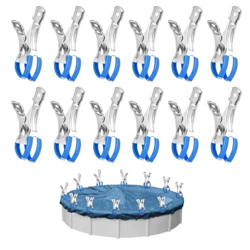 KZARYVEXIS 12 Clips Métalliques pour Bâche de Piscine, Fixation Anti-Dérapante en Acier Inoxydable Haute Résistance pour Serre, Tente, Entrepôt