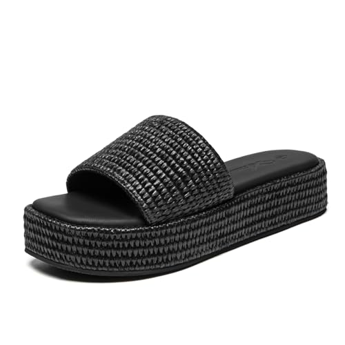 Athlefit Women's Slip On Platform Sandals Casual Bohemia Open Toe Summer Beach Flatform Slide Sandals