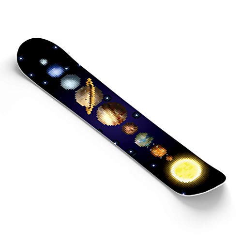 Snowboard Wrap Graphic Sticker Skin Cover - Includes Breakaway Knife - Universal Fit up to 65 inches and 14 inches Wide - 8 bit Solar System Planets