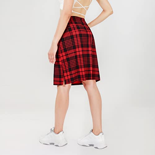 Mcedar 20'' Knee Length Skorts Skirts For Women Tennis Skirt Modest Athletic Golf Skorts With Zipper Pockets 019Jxq-Red Plaid/Dm #TOP2