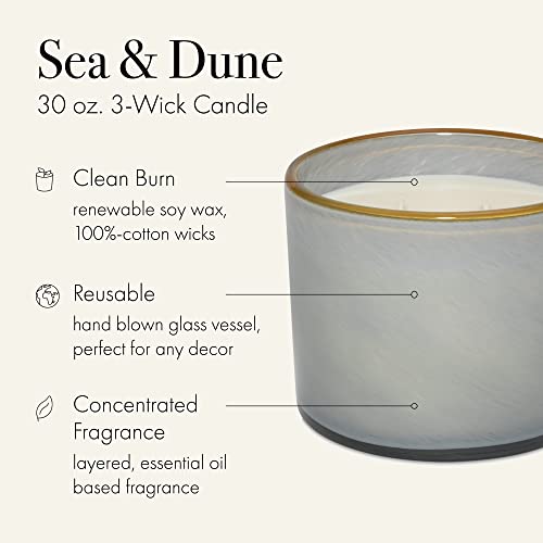 Lafco New York 3-Wick Candle, Sea & Dune - 30 Oz - 120-Hour Burn Time - Reusable, Hand Blown Glass Vessel - Made In The Usa #TOP1