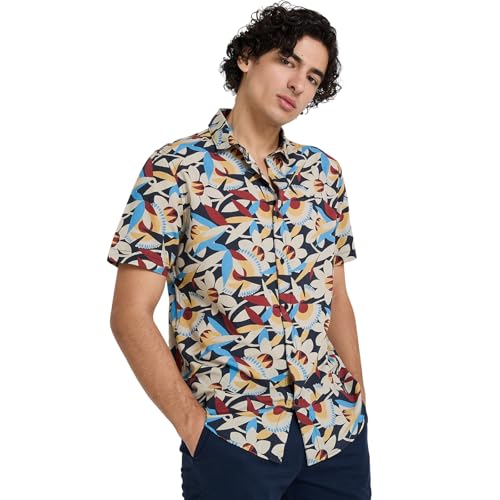 Image of Ben Sherman Mens Multi-Color Floral Print Short Sleeve Shirt | Lightweight Breathable