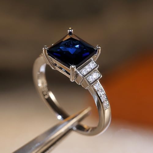 Affordable Wedding Rings for Women Brass Geometric Blue Cubic Zirconia Band Simple Bridal Jewelry4