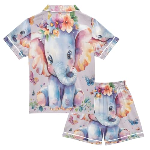 Cartoon Elephant Butterfly Flower Pajamas Set Summer Button Down Sleepwear Pjs Sets Comfy Loungewear2