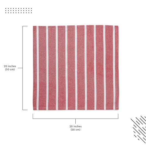 Image of Encasa XO Dining Table Napkins Set of 6, 50x50 cm | Machine Washable Reusable, Recycled Cotton Cloth Napkin, Soft & Absorbent, Table Decor for Hotels, Farmhouse - White & Roma Red Stripes