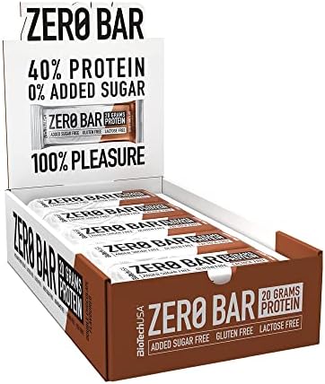 BioTechUSA Zero Bar Przekąska białkowa - O niskiej zawartości cukru i bez laktozy | Chrupiąca konsystencja | Pyszne smaki | Idealne do diety i treningów, 20 * 50 g, Podwójna czekolada
