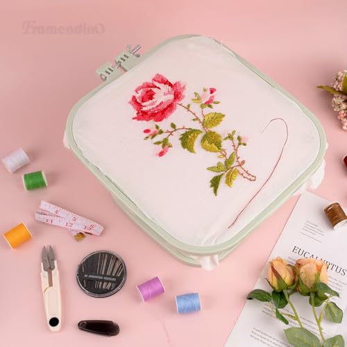 Image of Framendino, Double Layer Embroidery Stand Hoops Frame for Sewing Craft Projects Green