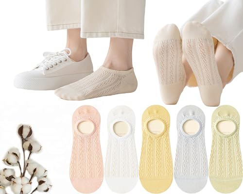 CHUNFO No Show Womens Socks Antislip Soft Seamless Invisible Liner Flat Cushioned Sock Braided 5 & More Pairs Size5.5-10