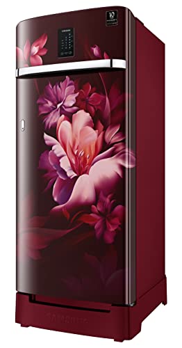 Image of Samsung 209L 3 Star Inverter Direct-Cool Single Door Digi-Touch Curd Maestro Refrigerator Appliance (RR23C2K33RZ /HL,Midnight Blossom Red) Base Stand Drawer