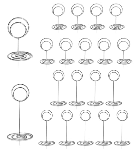 TRUEIN 20 Pcs Table Number Holders, 3.35 inch/2.0 inch Place Card Holders, Reusable Silver Photo Holders for Tables, Tabletop Photo Holder Table Number Stands for Wedding Party Home Office Decorations