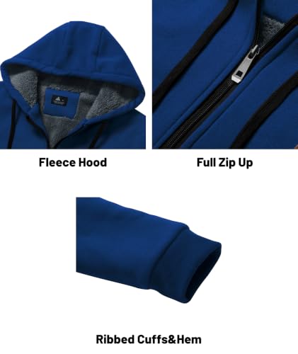 Image of Little Beauty Fleece Hoodies for Men Winter Thick Jackets Sherpa Lined Zip Up Sweatshirt With Kanga Pocket