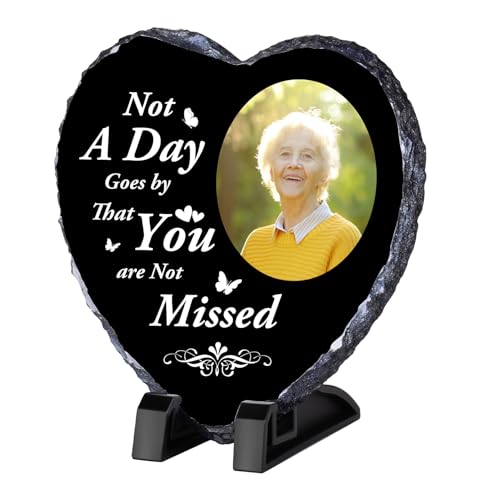 Personalised Memorial Plaque, Custom Rock Slate Frame with Photo Text, Customised Memorial Gifts for Loss of Loved One, Cemetery Decorations for Grave