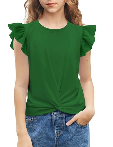 Image of Arshiner Girls Shirt - Short-Sleeve Twist Front T-Shirt for Girls with Cute Flying Sleeves - Summer Blouse Tunic Tee Tops