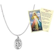 Divine Mercy Medal - Divine Mercy Silver Medal with 18 Inch Chain, Divine Mercy Caplet Card - Divine Mercy Necklace Jewelry, Divine Mercy Prayer Card - Medalla de la Divina Misericordia - 2 Items Set