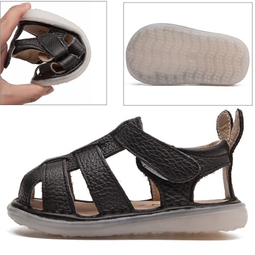 DADAWEN Baby Boys Girls Closed Toe Summer Sandals Lightweight Non-Slip Soft Sole Leather Athletic Sandals Outdoor Toddler First Walking Shoes2