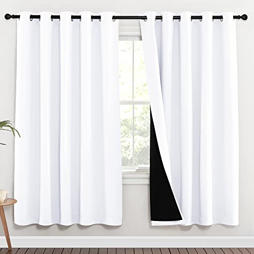 Image of NICETOWN 100% Blackout Window Curtain Panels, Full Light Blocking Drapes with Black Liner for Nursery, 72-inch Drop Thermal Insulated Draperies (White, 2 Pieces, 70-inch Wide Per Panel)