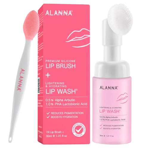 ALANNA Lip Wash for Women | Advanced Foaming Lip Scrub & Exfoliator for Dry, Dark & Lip Pigmentation, Brightening | 1% PHA & .5% Alpha Arbutin | Remove Chapped Lips, Lipstick & Sun Tan, Cleanser, 30ml