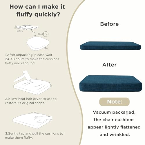 Image of AddGrace Square Chair Cushions for Dining Chairs 6 Pack 16x16x2inch D Blue | Non Slip, Removable Cover with Ties, Textured Fabric, for Kitchen Dining Room Indoor, Hard Wooden Chairs, Family Gathering