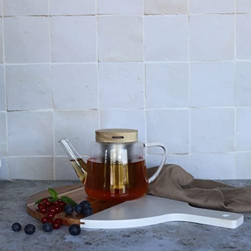 OGO LIVING Théière en verre borosilicate 680ml - Idéal pour le thé et la tisane - Couvercle en bois d'acacia