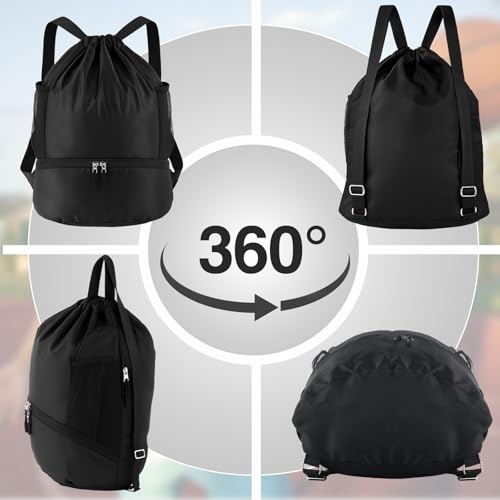 Image of 24 Pcs Gym Drawstring Backpack Bags Bulk with Shoe Compartment for Sports Wet Proof Pocket for Men Women Large (Black)